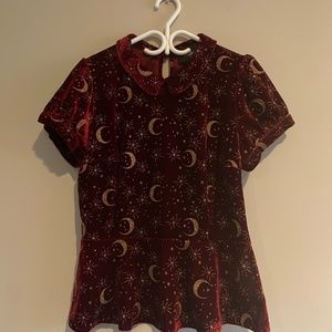 Velvet peplum celestial top burgundy red